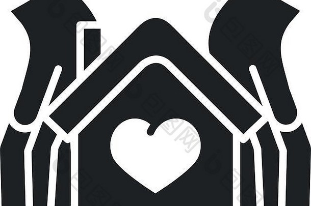 捐赠慈善机构志愿者社会手保护房子爱轮廓风格图标向量插图