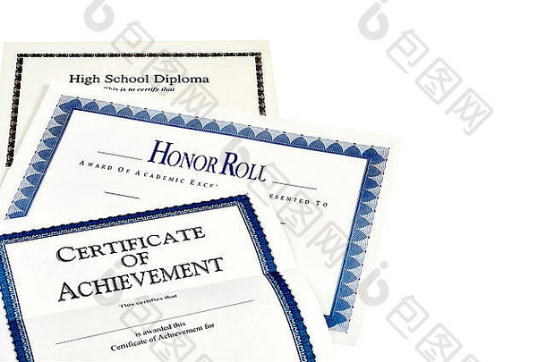 教育文档包括高学校文凭荣誉卷识别证书成就孤立的白色