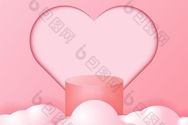 空油缸讲台上云柔和的粉红色的心背景