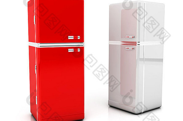 冰箱红色的白色