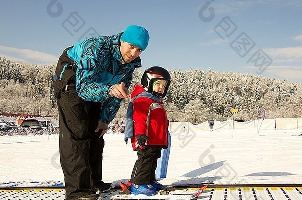 滑雪父亲时间滑雪板
