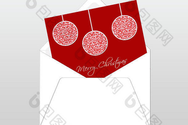 快乐圣诞节卡信封球饰品红色的颜色