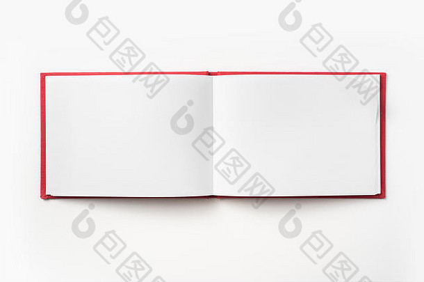 设计概念前视图红色的精装书笔记本开放翻转旋度滚页面孤立的背景模型