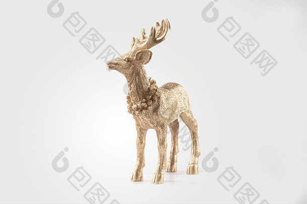黄金红色的鹿驯鹿圣诞节图片孤立的白色背景装饰明信片墙纸