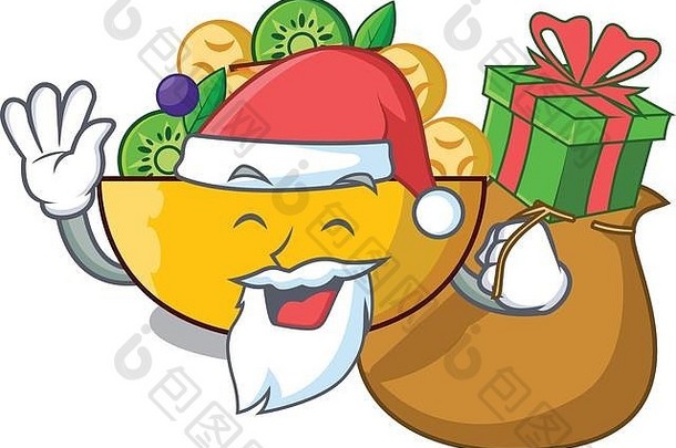 圣诞老人礼物甜点水果沙拉卡通