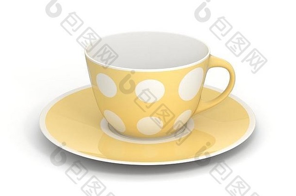 孤立的空经典瓷白色茶杯飞碟简单的黄色的模式白色背景模型餐具