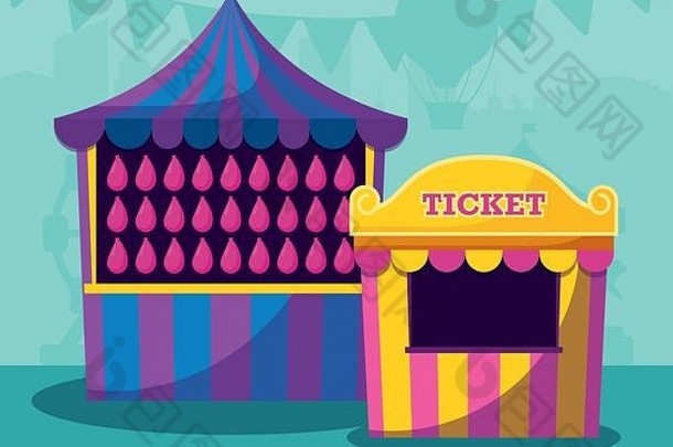 马戏团帐篷出售票向量插图设计