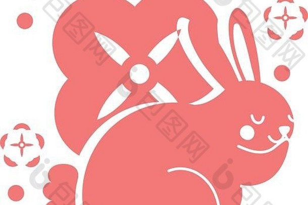 中期秋天节日卡兔子花行风格图标向量插图设计