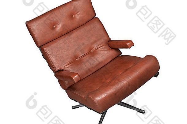 孤立的软棕色（的）皮革时尚的椅子白色