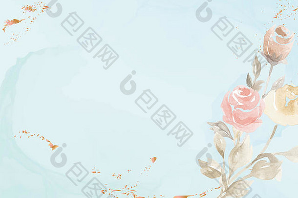 水平向量柔和的婴儿蓝色的背景画玫瑰花插图