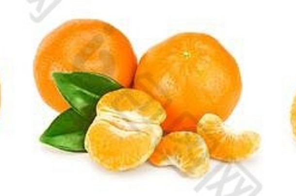 橘子普通话水果叶子孤立的白色背景集集合