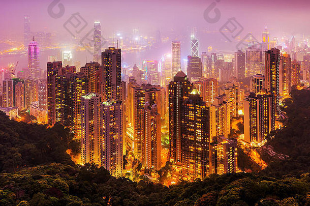 图片空中视图香港晚上