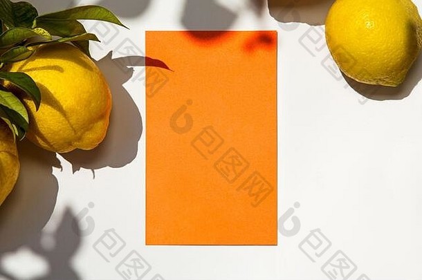 橙色卡信柠檬夏天太阳白色背景
