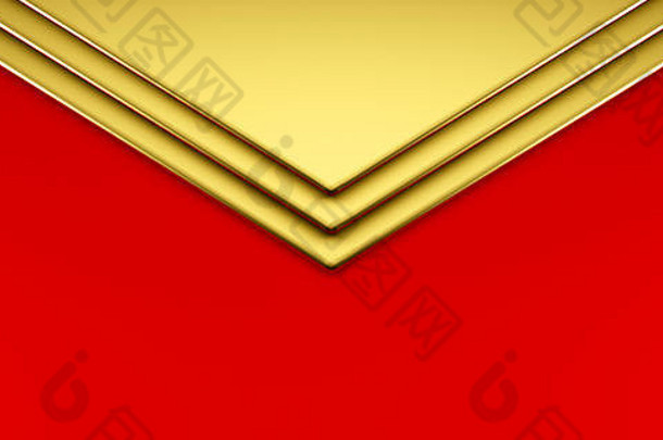 美丽的黄金红色的信封几何纸业务圣诞节背景渲染插图