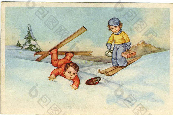 古董可爱的圣诞节卡设计年龄可爱的插图