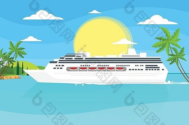 巡航船衬管热带岛夏天海洋度假的
