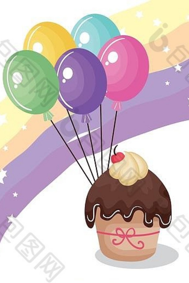 甜蜜的美味的蛋糕气球空气生日卡