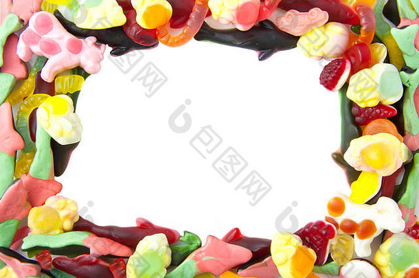 种类色彩斑斓的糖果框架