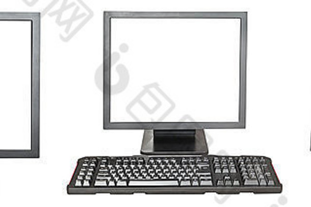 集黑色的电脑显示断路屏幕孤立的白色背景