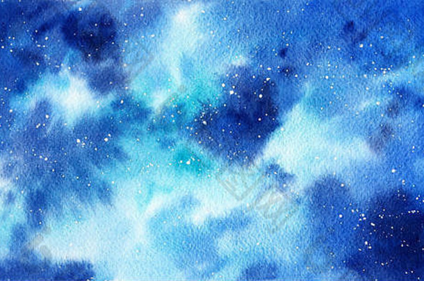 空间水彩手画背景摘要星系绘画水彩宇宙纹理星星晚上天空