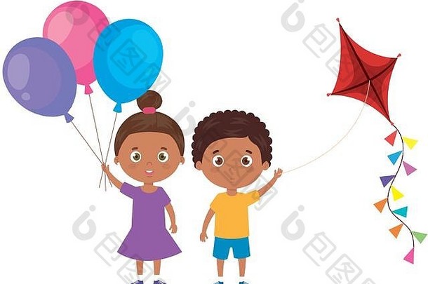 可爱的孩子们非洲式发型风筝气球氦