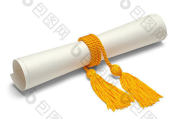 文凭黄金荣誉绳子孤立的白色背景