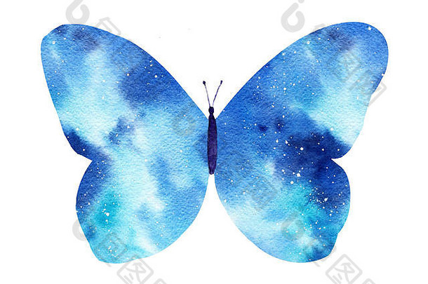 水彩星系蝴蝶孤立的白色背景手画水彩插图完美的浪漫的帖子卡片
