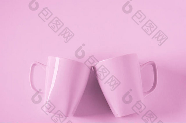 单色粉红色的咖啡杯子粉红色的背景无比的干杯空白空房间空间文本复制Copyspace现代前视图re