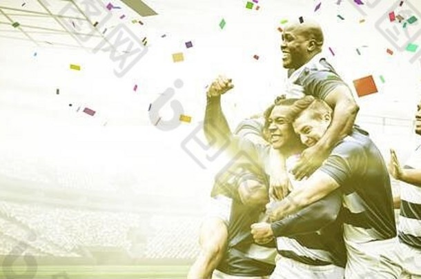 数字复合图像团队橄榄球球员庆祝赢得体育体育场