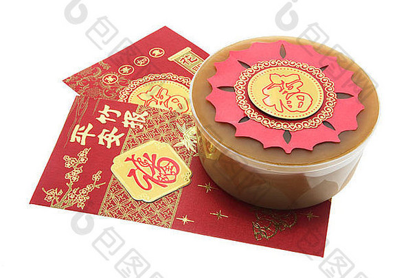 中国人一年蛋糕红色的信封