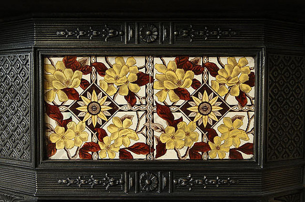 维多利亚时代铸铁壁炉镶嵌陶瓷瓷砖