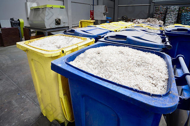 现代植物处理排序垃圾容器碎塑料准备处理重熔回收切碎