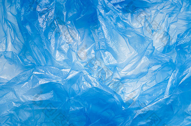 蓝色的塑料袋纹理摘要皱纹背景塑料垃圾
