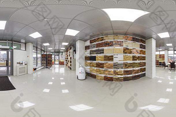 明斯克白俄罗斯4月完整的无缝的全景度角视图室内精英奢侈品商店陶瓷瓷砖砖equirectangul