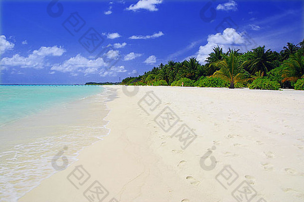 热带天堂马尔代夫白色海滩绿松石海