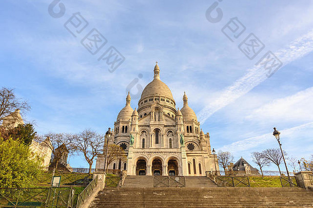 巴黎法国时间孩子城市天际线间隔拍摄圣心心教堂神圣的心