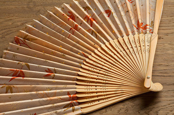 传统的日本手风扇装饰秋天枫木叶子