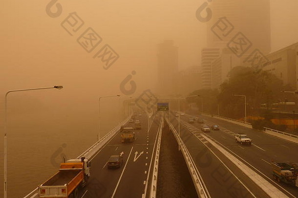 沙尘暴布里斯班澳大利亚视图布里斯班中央商务区布里斯班河白天