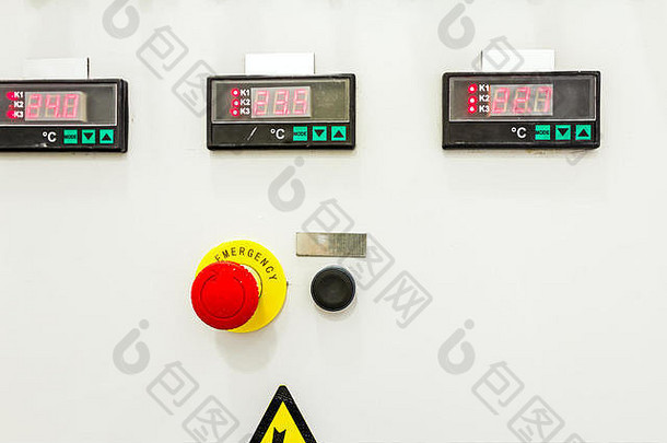 电控制面板数字温度计警告贴纸紧急关闭按钮