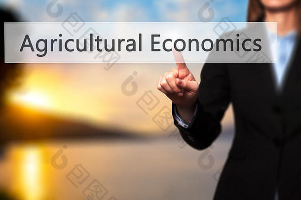 农业经济学孤立的女手触碰指出按钮业务未来技术概念股票照片