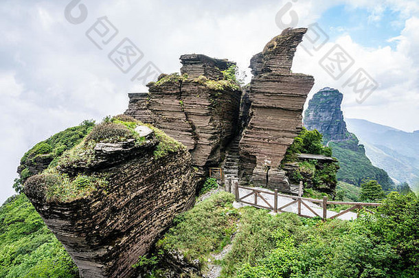 鹰嘴岩石形成fanjing山视图金峰会背景贵州中国