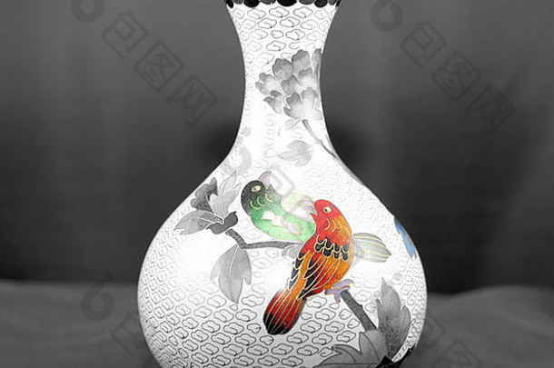 花瓶东方单色彩色的鸟