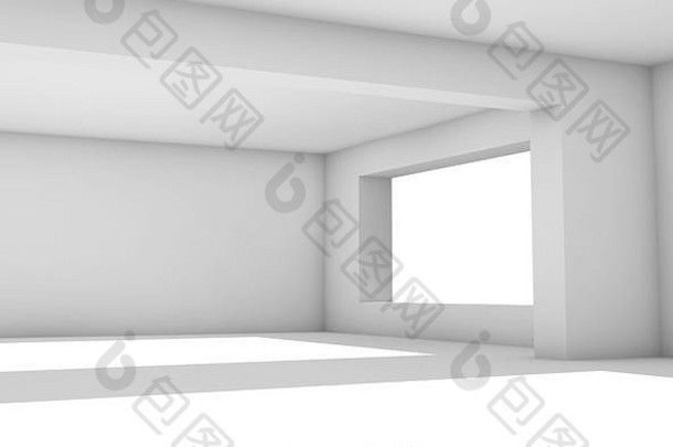 空白色房间宽窗户摘要室内背景插图建筑渲染