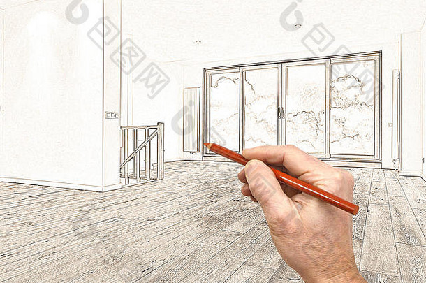 画计划改造现代室内木地板上路径窗户