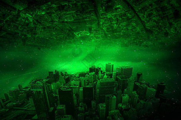 外国城市平行天际线空中视图外星人城市景观