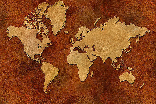 陷入困境的生锈的金属全球地图