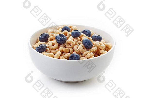 碗粮食麦片麦片蓝莓孤立的白色背景