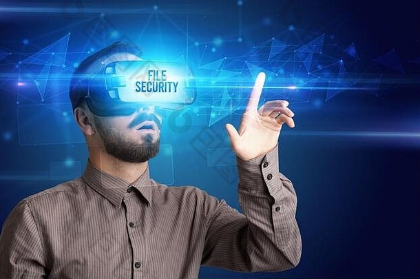 商人虚拟现实眼镜文件安全登记网络安全概念