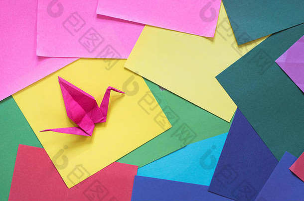 折纸色彩斑斓的纸折纸背景鸟形状折纸