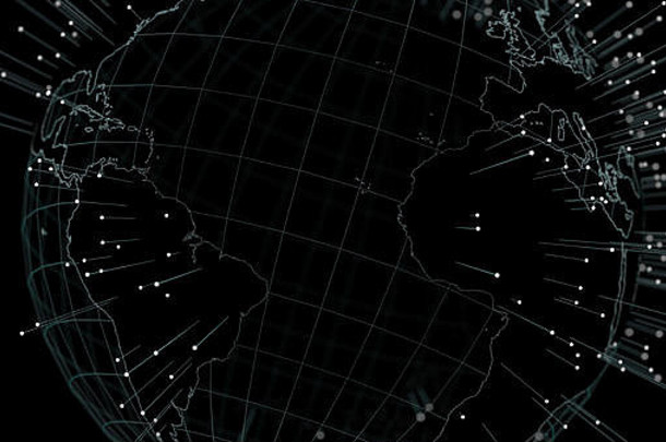 全息世界全球地图插图粒子黑色的背景